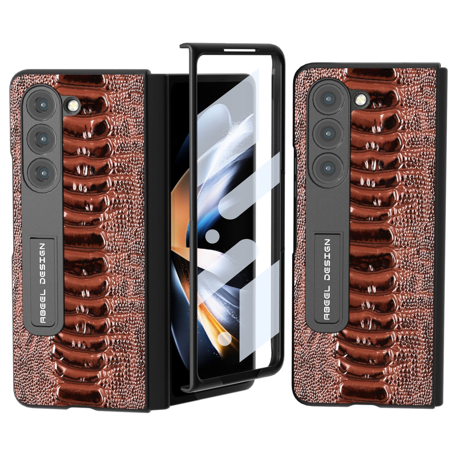 ABEEL For Samsung Galaxy Z Fold5 5G Genuine Cow Leather PC Phone Case Crocodile Texture Kickstand Protective Cover with Front Screen Film ABEEL For Samsung Galaxy Z Fold5 5G Genuine Cow Leather PC Phone Case Crocodile Texture Kickstand Protective Cover with Front Screen Film